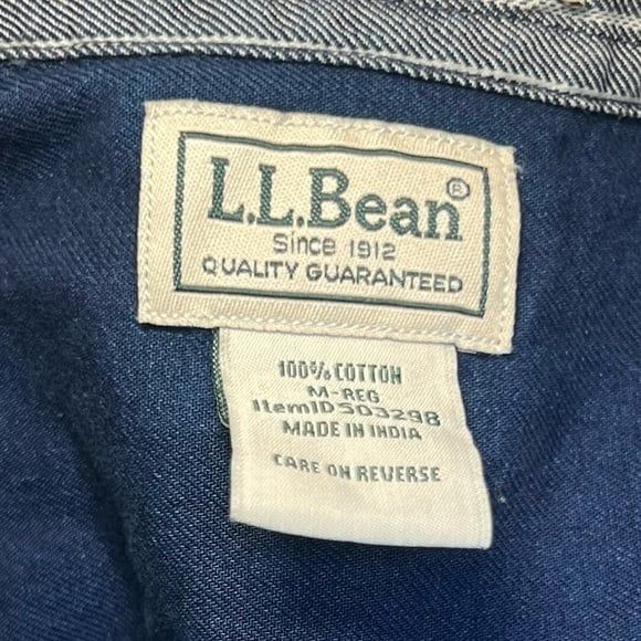 NWOT LL Bean Slightly Fitted Button Down Navy Blue Shirt with Pinstripes Medium - Picture 3 of 7